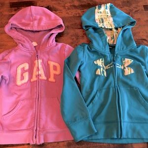 LOT 2 Girls Sz 4T Hooded Full Zip Up Sweatshirts UNDER ARMOUR & GAP KIDS